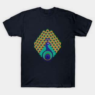 Peacock - stylized bird on deep blue background T-Shirt